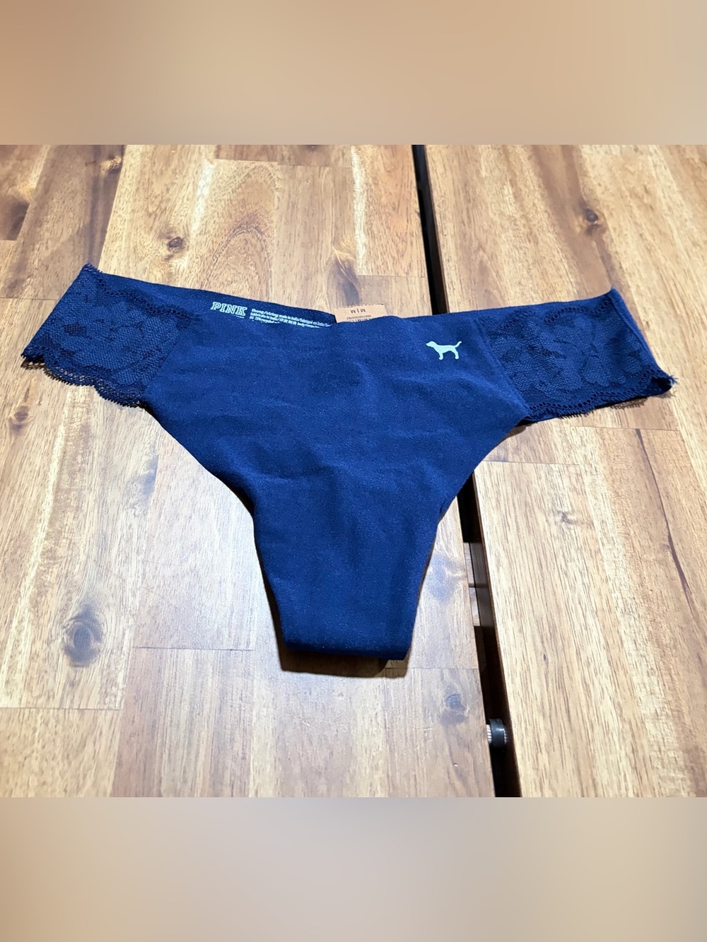 NWT PINK Victoria’s Secret Navy Blue Thong Panty Blue Size Medium